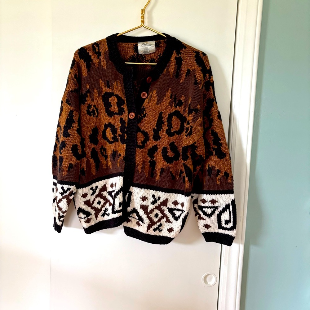 Express Brown Black and Cream Leopard Print Cardigan
